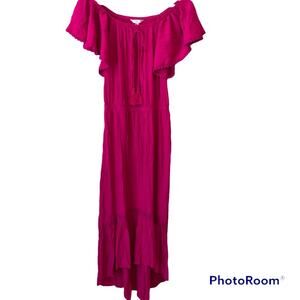 Time and True Maxi Dress Pink Ruffle Off Shoulder Women’s Large Tiered Bohemian